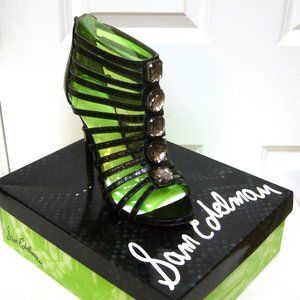 New Sam Edelman Snakeskin Print Cage Heels Crystals